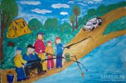 Мы всей семьёй на рыбалке на  Волге (Олеся Ломонос, 7 лет)